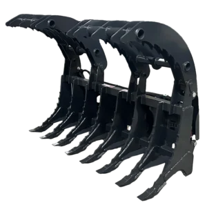 Stout Skid Steer XHD Root Rake Clam Grapple With Dual Grapples and Skid Steer Quick Attach