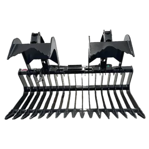 Stout Skid Steer XHD Brush and Root Grapple with 4″ tine spacing and Skid Steer Quick Attach