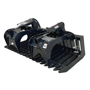Stout Skid Steer XHD Brush and Root Grapple with 4″ tine spacing and Skid Steer Quick Attach